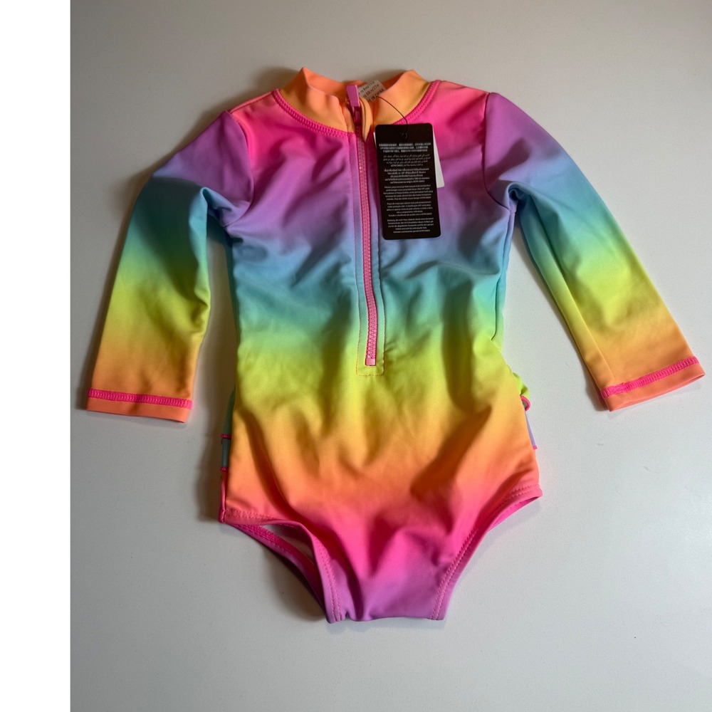 Cotton On Girls Rainbow Tie Dye Rash Guard Swimsuit One Piece 3-6M UPF 50+